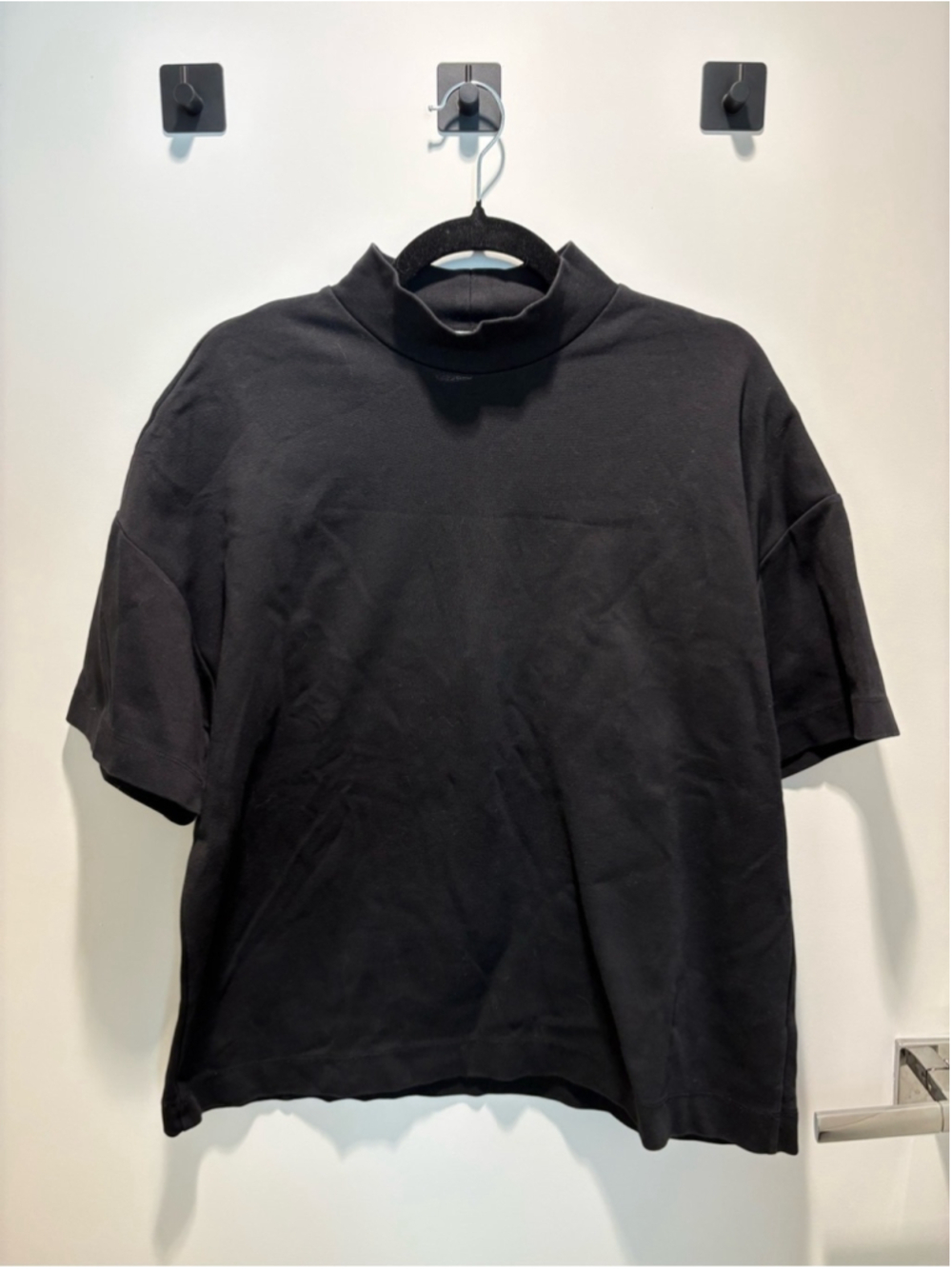 Selected Femme Black Mock Neck Short Sleeve Heavyweight Shirt